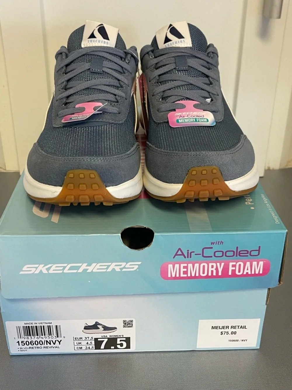 Skechers Blvd Retro Revival Navy #150600 Air Cooled Memory Foam Sneakers Sz 7.5